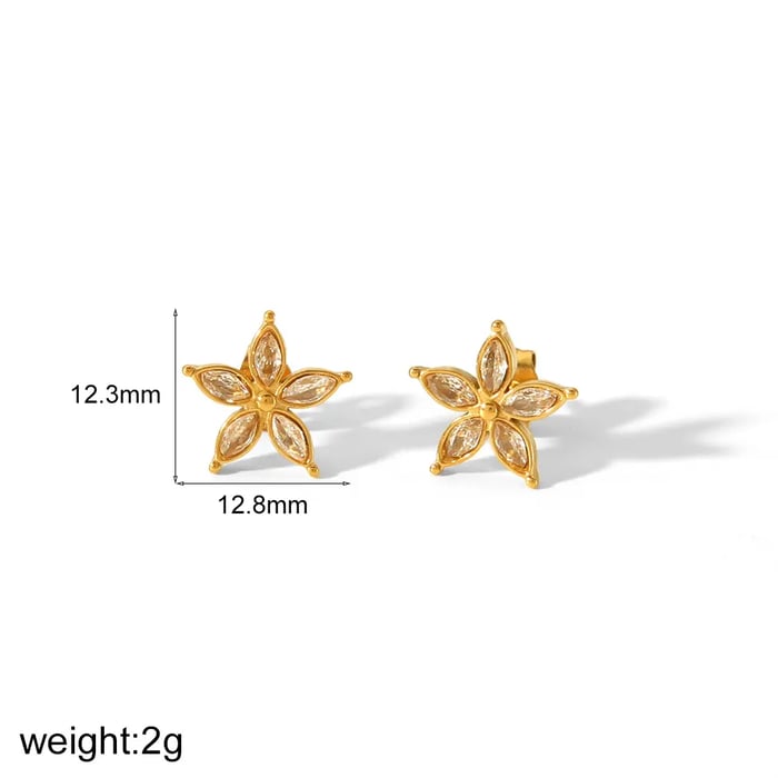 1 Pair Sweet Simple Style Flower Shape Stainless Steel  Gold Color Inlay Zircons Women's Stud Earrings Picture3